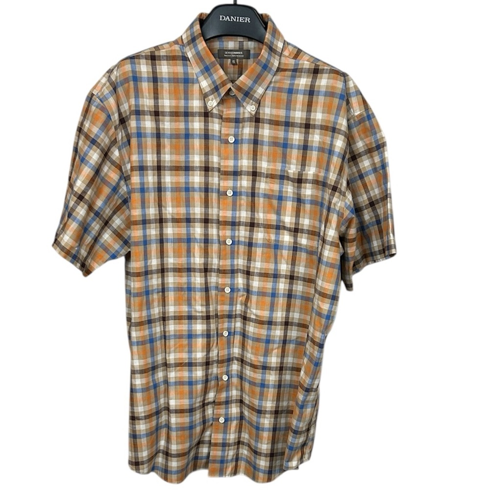 Denver Hayes 2XL Plaid‎ Short Sleeve Button Down Cotton Shirt Easy Care
